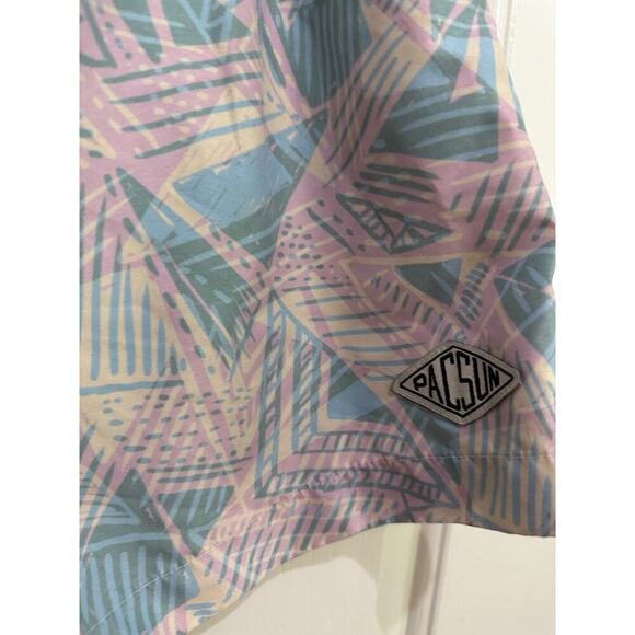 Pac Sun Men’s Pink Blue Drawstring Swim Trucks Shorts Size Medium - Picture 2 of 6